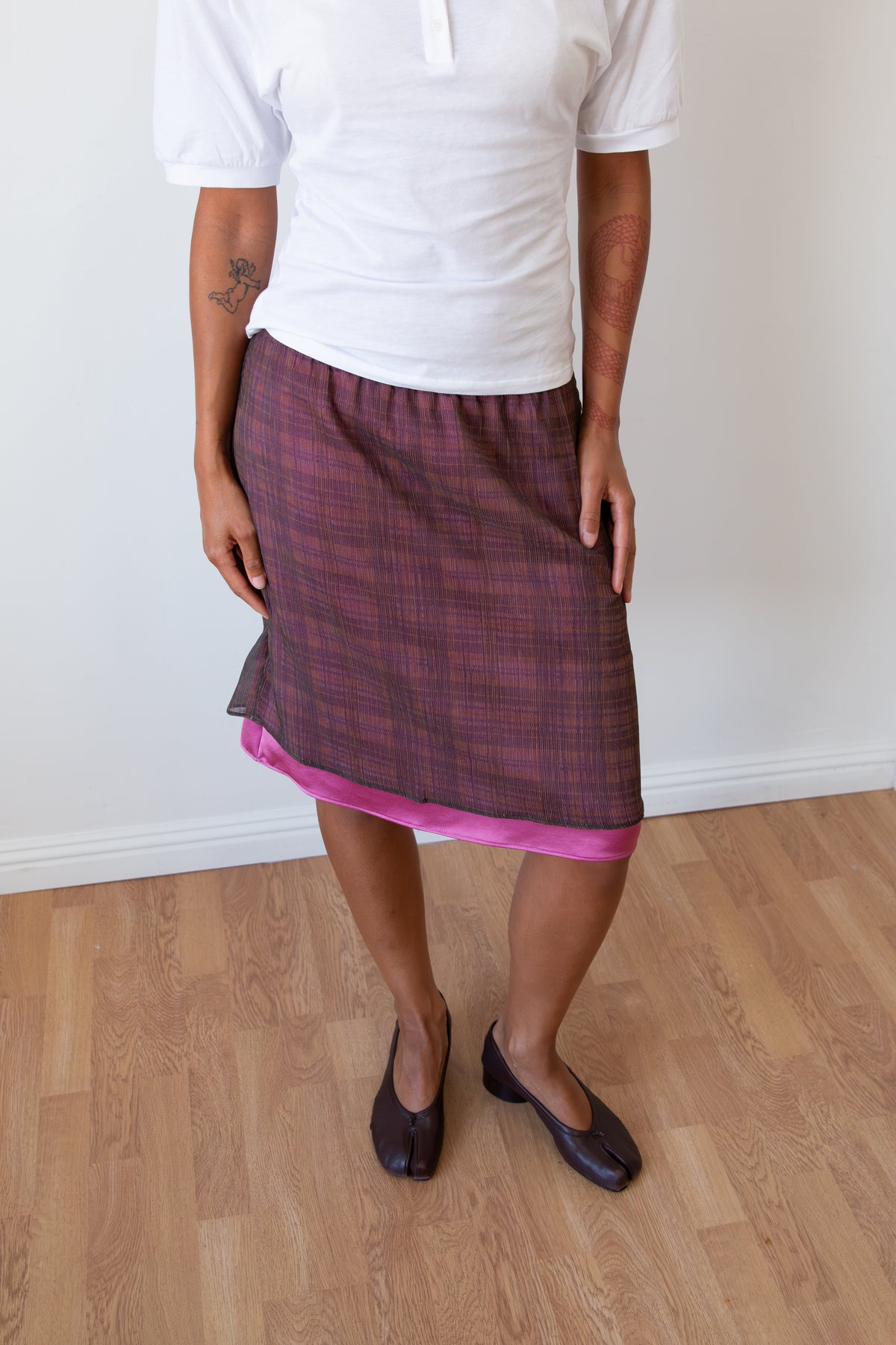 Pink Plaid Double Layer Skirt